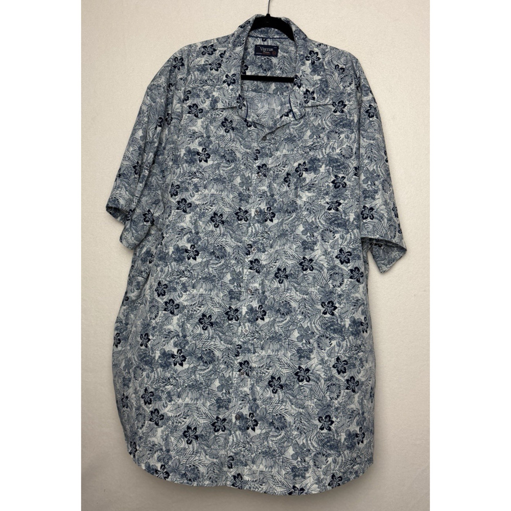 Visitor Premier Men's Short Sleeve Blue Floral Palm Print Size 3XLT Button Up